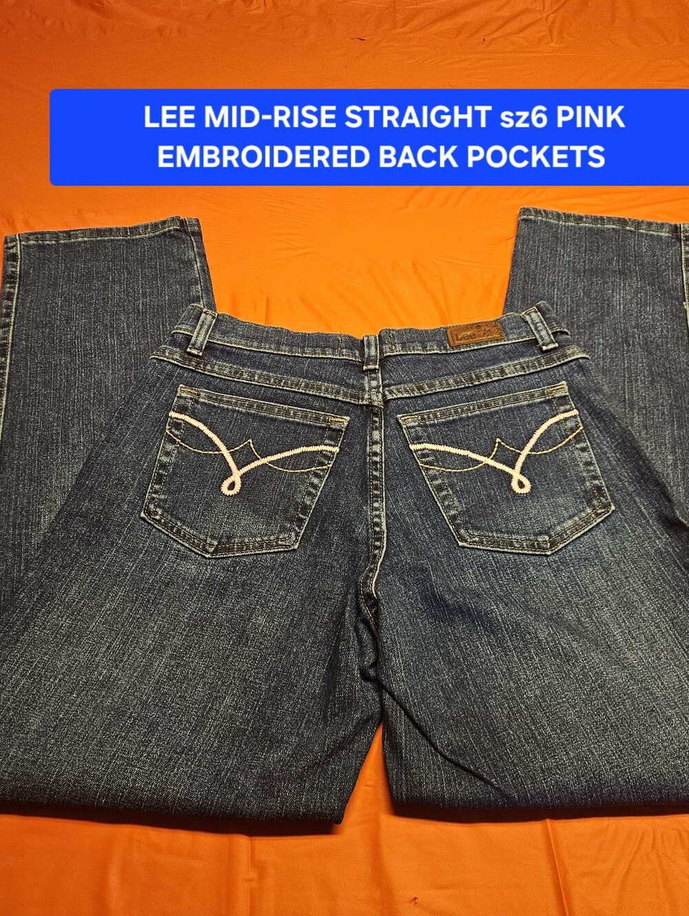 Lee National Denim Day Mid-Rise Straight Jeans w/Pink Embroidered Pockets sz6